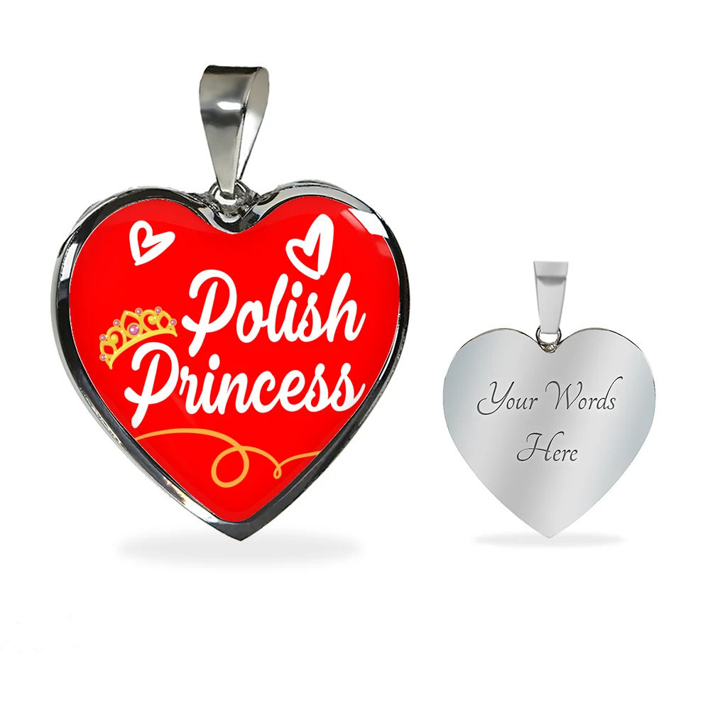 Polish Princess Necklace Personalized Engraved Silver Heart Necklace Custom Nam